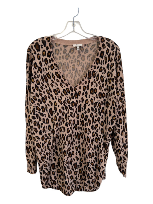 Joie Size M Tan, Black & Brown Nylon Blend V Neck Leapord Long Sleeve Top Tan, Black & Brown / M