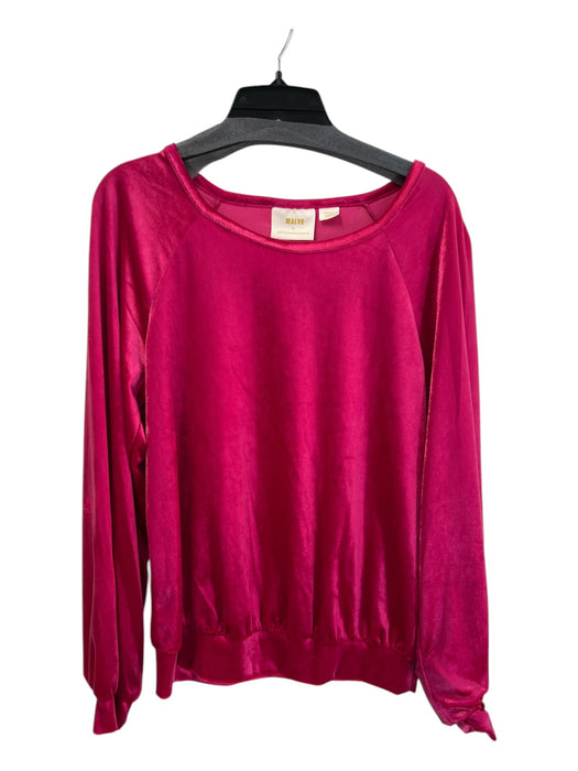 Maeve Size S Hot pink Polyester Round Neck Long Sleeve Velvet Pull Over Top Hot pink / S