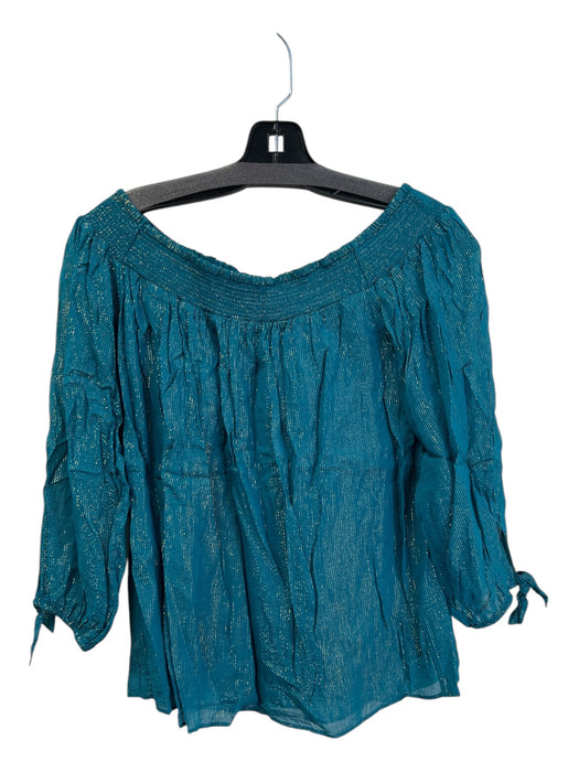 Lilly Pulitzer Size M Dark Teal Viscose Gold Thread Off Shoulder 3/4 Sleeve Top Dark Teal / M