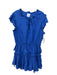 Misa Size L Blue Cotton Metallic Thread Tiered Cap Sleeve Ruffle Detail Dress Blue / L