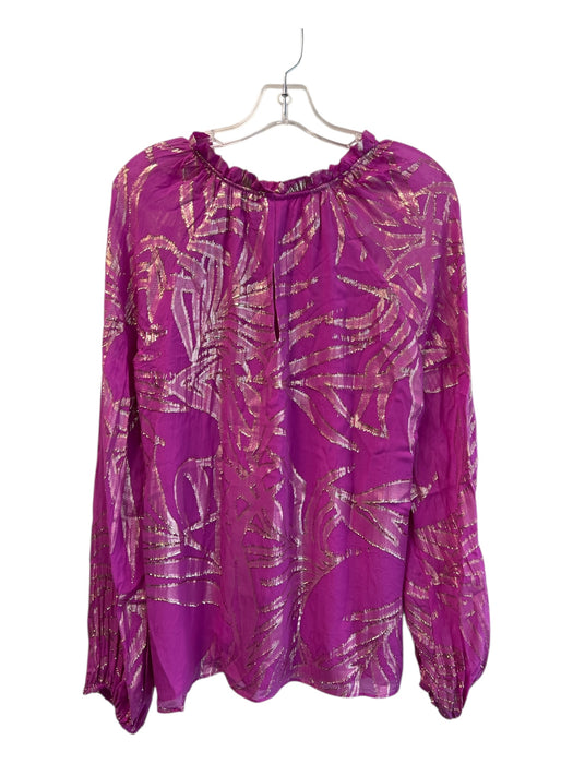Lily Pulitzer Size Large Purple & Gold Silk Metallic Thread Ruffle Collar Top Purple & Gold / Large
