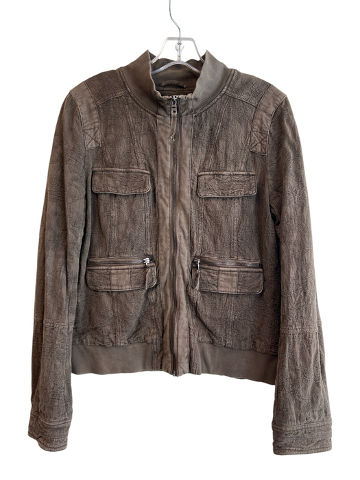 Marrakech Size L Brown Cotton Blend High Neck Long Sleeve Zip Front Jacket Brown / L