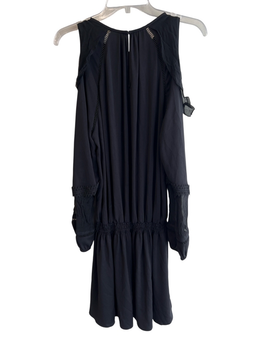 Ramy Brook Size M Black Silk Round Neck Cold Shoulder Long Sleeve Dress Black / M