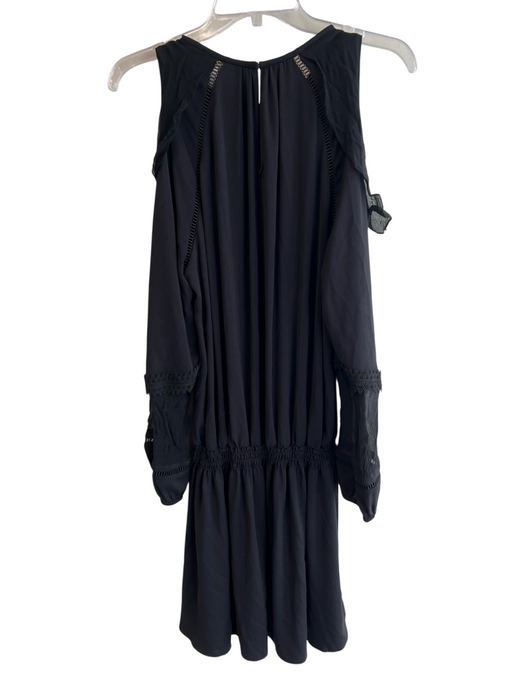 Ramy Brook Size M Black Silk Round Neck Cold Shoulder Long Sleeve Dress Black / M