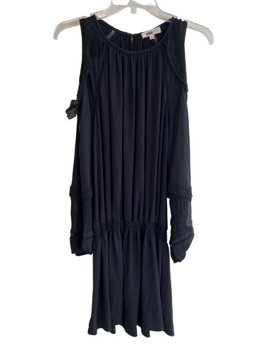 Ramy Brook Size M Black Silk Round Neck Cold Shoulder Long Sleeve Dress Black / M