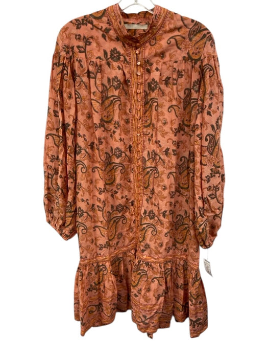 Lola Australia Size M Orange & Gray Cotton Paisley Floral Print Below knee Dress Orange & Gray / M