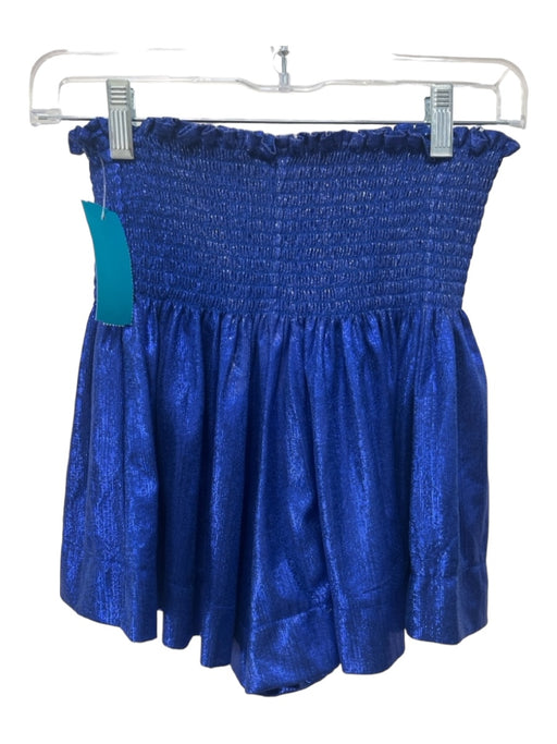 Queen of Sparkles Size S Metallic Blue Polyester Smocked Shorts Metallic Blue / S