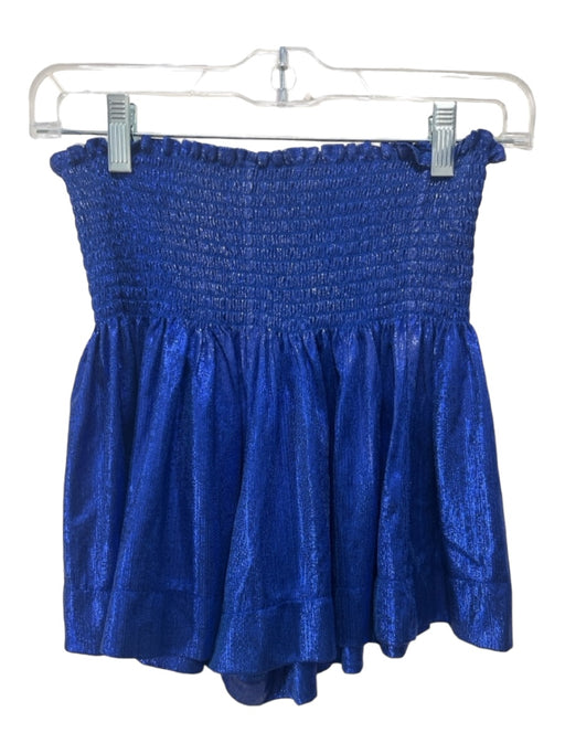 Queen of Sparkles Size S Metallic Blue Polyester Smocked Shorts Metallic Blue / S