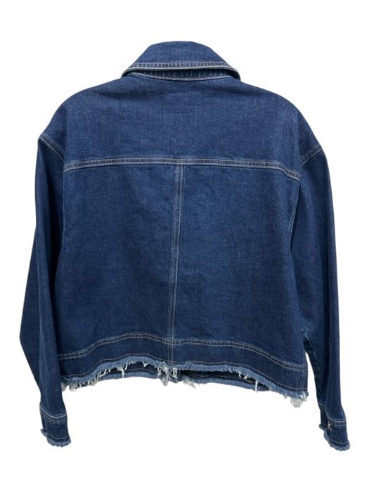 Le Jean Size Large Dark Wash Cotton Denim Contrast Stitch Patch Pocket Jacket Dark Wash / Large