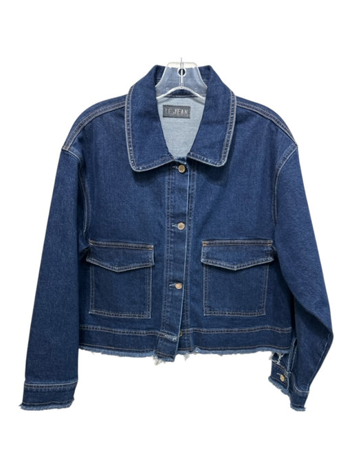 Le Jean Size Large Dark Wash Cotton Denim Contrast Stitch Patch Pocket Jacket Dark Wash / Large