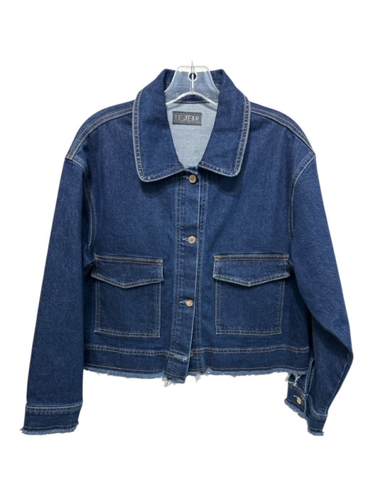 Le Jean Size Large Dark Wash Cotton Denim Contrast Stitch Patch Pocket Jacket Dark Wash / Large