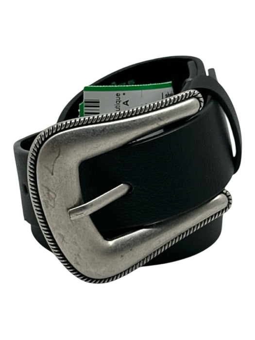 Linea Pelle Black Leather Silver Buckle Belts Black / XL