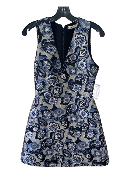 Alice + Olivia Size 2 Silver Blue Black Polyester Blend V Neck Sleeveless Dress Silver Blue Black / 2