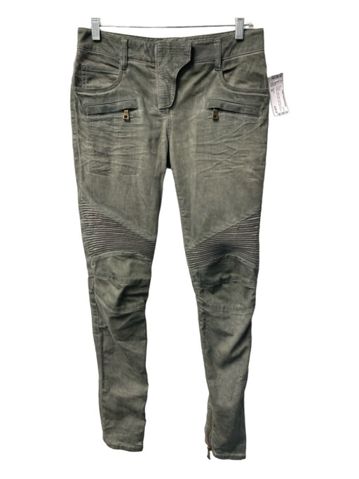 Balmain Size 36 Green Cotton Blend Mid Rise Zip Ankles Zip Pocket Moto Pants Green / 36
