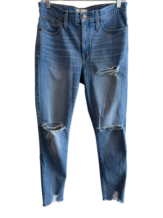 Madewell Size 29 Medium Wash Cotton Distressed High Rise Whiskering Skinny Jeans Medium Wash / 29