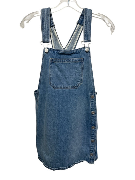 Free People Size 2 Medium Wash Cotton Denim Overall Straps Side Button Dress Medium Wash / 2