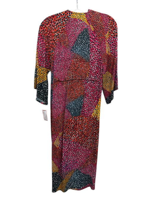 Blank London Size XS Red & Multi Viscose Abstract Print 1/2 Sleeve V Neck Dress Red & Multi / XS