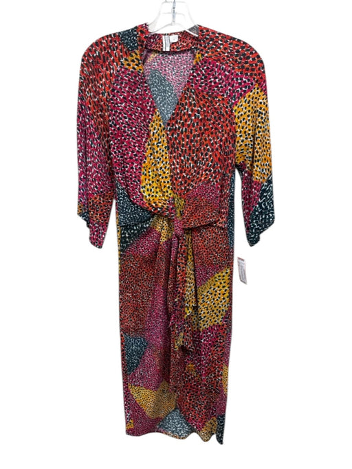 Blank London Size XS Red & Multi Viscose Abstract Print 1/2 Sleeve V Neck Dress Red & Multi / XS