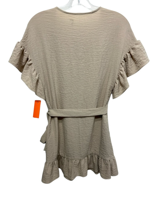 Tularosa Size XS Beige Rayon Blend V Neck Short Sleeve Ruffle Detail Dress Beige / XS