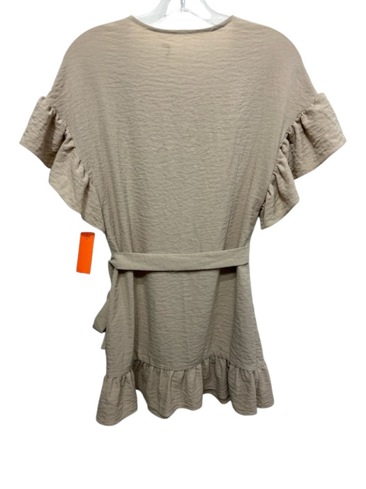 Tularosa Size XS Beige Rayon Blend V Neck Short Sleeve Ruffle Detail Dress Beige / XS