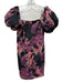 Lulus Size S Black & Purple Polyester Floral Jacquard Short Puff Sleeve Dress Black & Purple / S