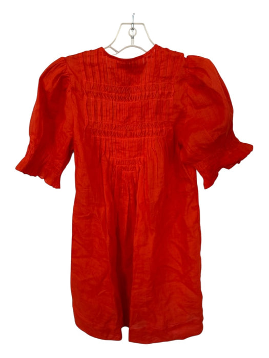 Sea New York Size XXS Orange Linen Short Balloon Sleeve Pleated Buttons Dress Orange / XXS