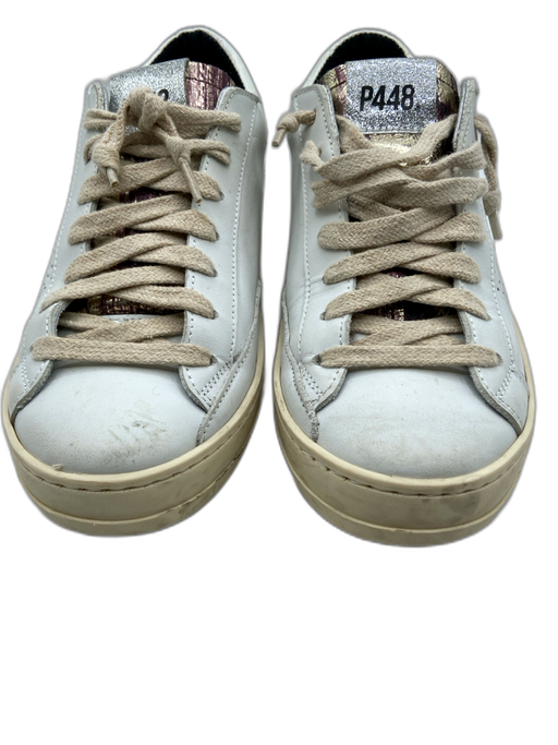 P448 Shoe Size 39 White Leather Perforated Low Top Lace Up Sneakers White / 39