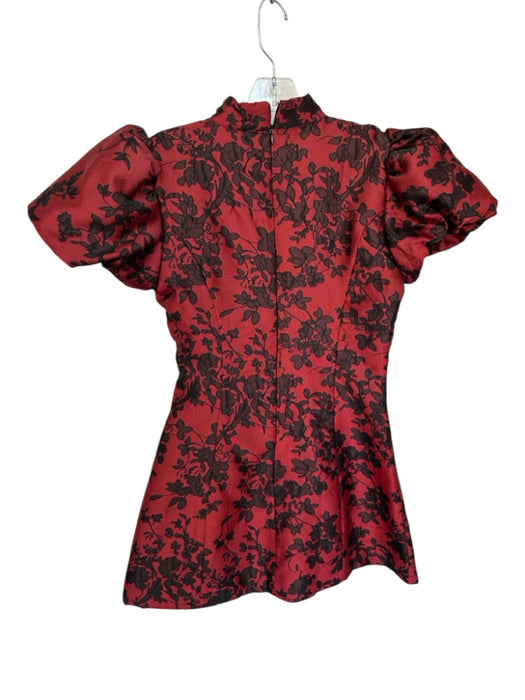 Showpo Size 4 Red & Black Polyester Floral High Neck Bubble Sleeve Buttons Dress Red & Black / 4