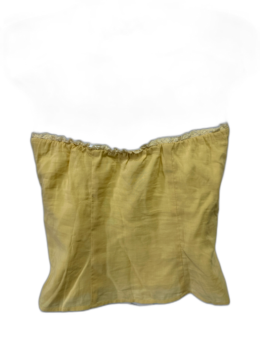 Reformation Size 2 Yellow & White Cotton Blend Strapless Lace Trim Top Yellow & White / 2