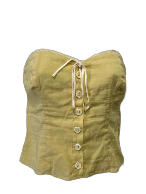 Reformation Size 2 Yellow & White Cotton Blend Strapless Lace Trim Top Yellow & White / 2