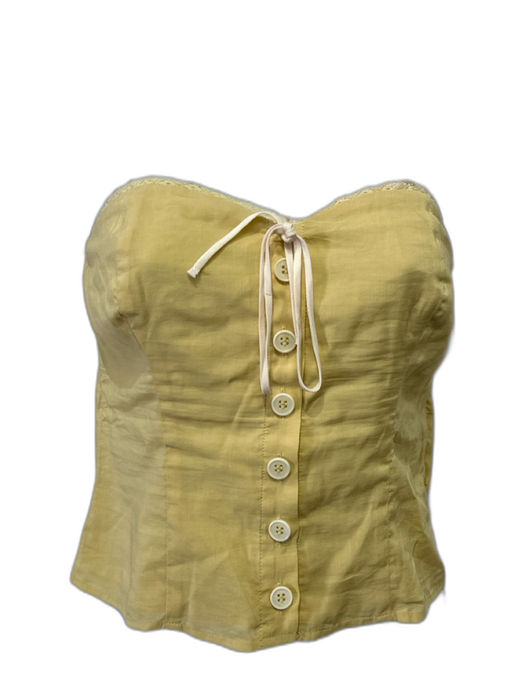 Reformation Size 2 Yellow & White Cotton Blend Strapless Lace Trim Top Yellow & White / 2
