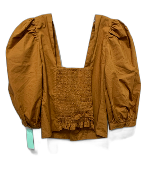Jonathan Simkhai Size S Camel Tan Cotton Blend 1/2 Balloon Sleeve bodice Top Camel Tan / S