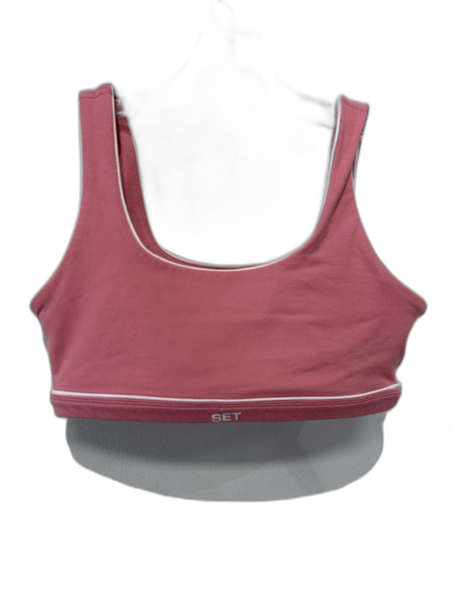 Set Active Size S Pink & White Polyester Blend Contrast Trim Athletic Set Pink & White / S