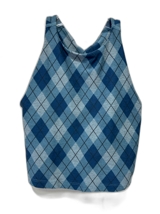 Beyond Yoga Size XS Mixed Blues Polyester Blend Argyle High Neck Athletic Set Mixed Blues / XS