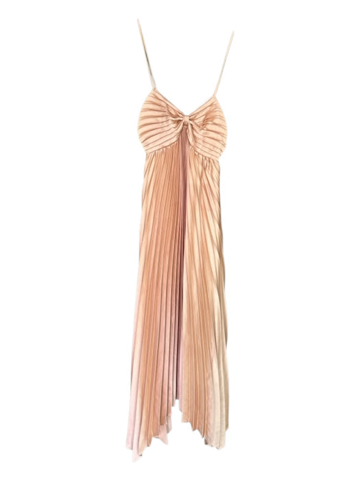 Petal + Pup Size 0 Tan Polyester Spaghetti Strap Acordian Pleated Midi Dress Tan / 0