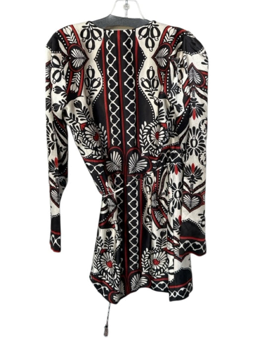 Farm Rio Size XS Black & Red Viscose Long Sleeve Flowers Wrap Dress Black & Red / XS