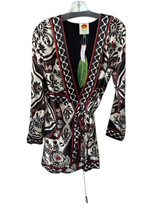 Farm Rio Size XS Black & Red Viscose Long Sleeve Flowers Wrap Dress Black & Red / XS