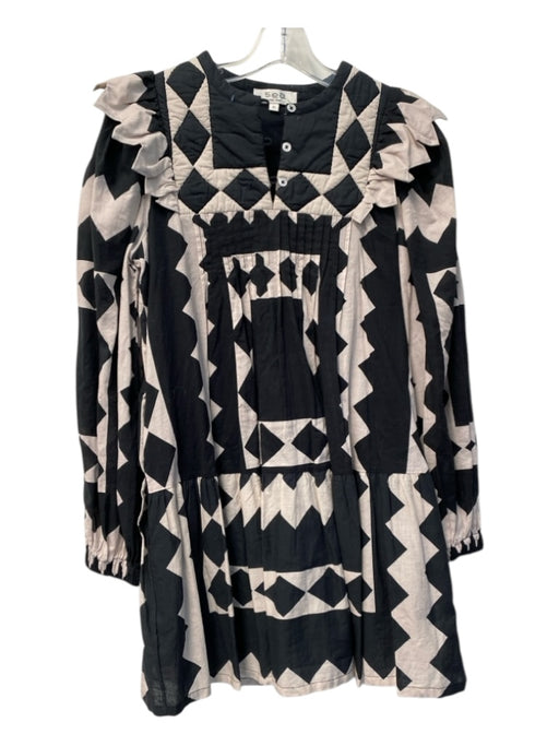 Sea Size XS Black White & Beige Print Cotton Blend Geometric Design Dress Black White & Beige Print / XS