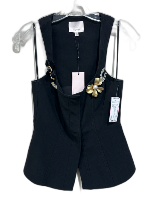 Cinq a Sept Size XXS Black Triacetate Blend Embellished Flowers Snap Buttons Top Black / XXS