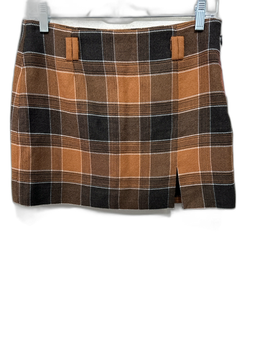 Gant Size XS / 34 Brown, Orange, White Wool Belt Loops Plaid Side Slit Skirt Brown, Orange, White / XS / 34