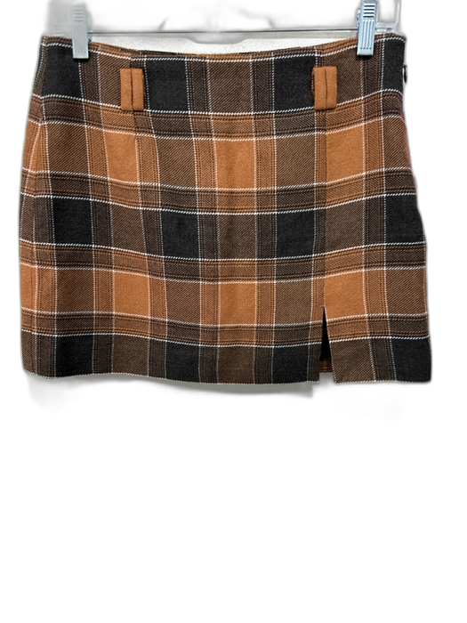 Gant Size XS / 34 Brown, Orange, White Wool Belt Loops Plaid Side Slit Skirt Brown, Orange, White / XS / 34
