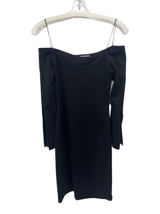 Amanda Uprichard Size P Black Rayon & Nylon Long Slit Sleeve Square Neck Dress Black / P