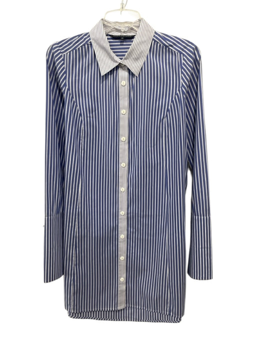 Abbey Glass Size XS Blue & White Cotton Striped Button Up Long Sleeve Dress Blue & White / XS