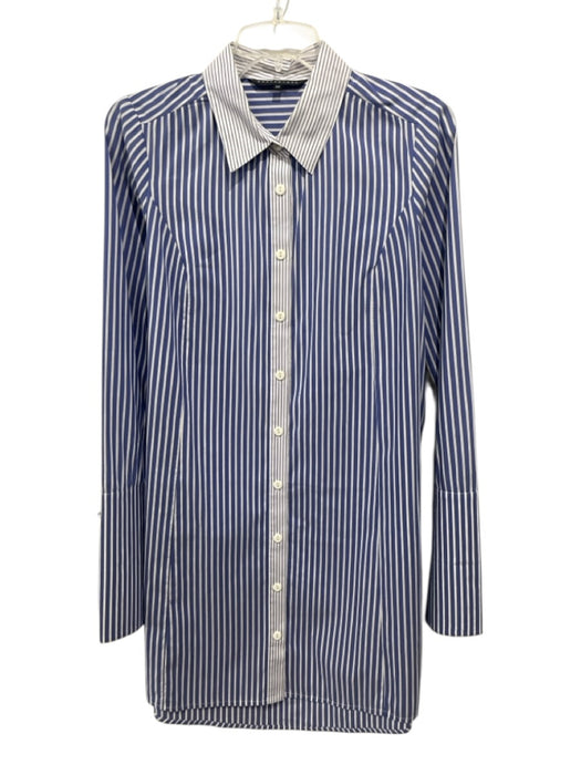 Abbey Glass Size XS Blue & White Cotton Striped Button Up Long Sleeve Dress Blue & White / XS
