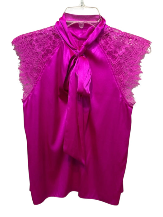 Generation Love Size XS Pink Silk Floral Lace Detail Cap Sleeve Tie Neck Top Pink / XS