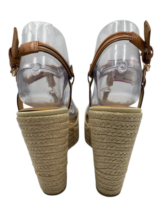 Coach Shoe Size 7 Golden Beige Leather & Canvas Raffia Ankle Buckle Wedges Golden Beige / 7