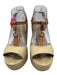 Coach Shoe Size 7 Golden Beige Leather & Canvas Raffia Ankle Buckle Wedges Golden Beige / 7