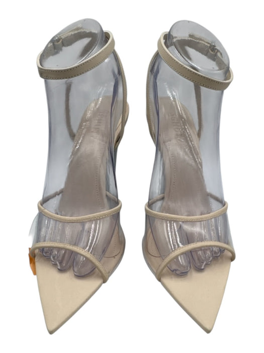 Schutz Shoe Size 7.5 Cream White & Clear Leather & PVC Pointed Toe Wedge Sandals Cream White & Clear / 7.5