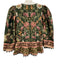Farm Rio Size S Green & Pink Cotton floral print Pintuck Puff Sleeves V Neck Top Green & Pink / S