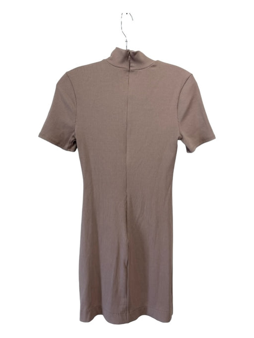 NBD Size S Beige Rayon Ribbed Short Sleeve Mock Neck Back Zip Dress Beige / S